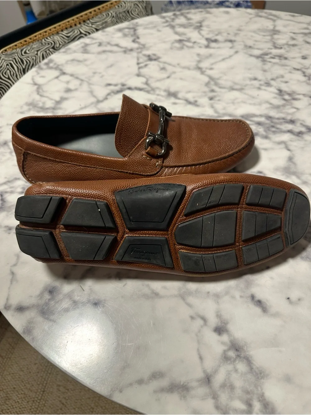 Salvatore Ferragamo Brown Pebbled Leather Bit Loafers